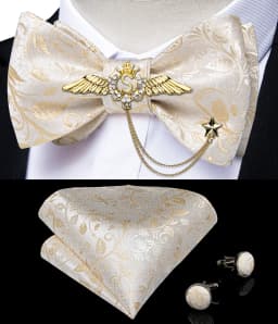 New Arrival Bow Ties For Men Bowties Cufflinks Handkerchief Set For Party Wedding Suit Accessories Man Tie Golden Brooch