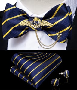 New Arrival Bow Ties For Men Bowties Cufflinks Handkerchief Set For Party Wedding Suit Accessories Man Tie Golden Brooch