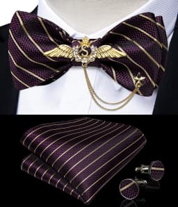 New Arrival Bow Ties For Men Bowties Cufflinks Handkerchief Set For Party Wedding Suit Accessories Man Tie Golden Brooch