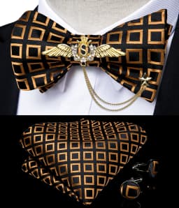 New Arrival Bow Ties For Men Bowties Cufflinks Handkerchief Set For Party Wedding Suit Accessories Man Tie Golden Brooch