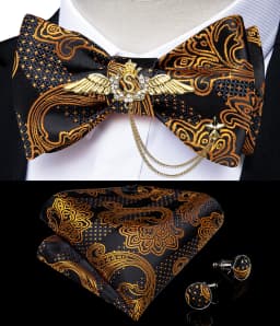 New Arrival Bow Ties For Men Bowties Cufflinks Handkerchief Set For Party Wedding Suit Accessories Man Tie Golden Brooch