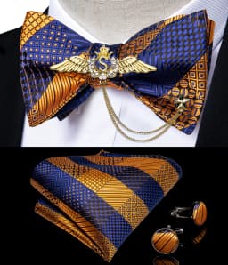 New Arrival Bow Ties For Men Bowties Cufflinks Handkerchief Set For Party Wedding Suit Accessories Man Tie Golden Brooch
