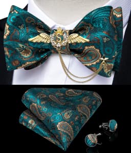 New Arrival Bow Ties For Men Bowties Cufflinks Handkerchief Set For Party Wedding Suit Accessories Man Tie Golden Brooch