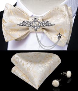 New Arrival Bow Ties For Men Bowties Cufflinks Handkerchief Set For Party Wedding Suit Accessories Man Tie Golden Brooch
