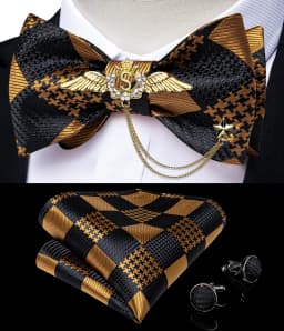 New Arrival Bow Ties For Men Bowties Cufflinks Handkerchief Set For Party Wedding Suit Accessories Man Tie Golden Brooch