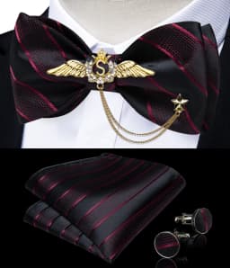 New Arrival Bow Ties For Men Bowties Cufflinks Handkerchief Set For Party Wedding Suit Accessories Man Tie Golden Brooch