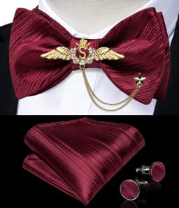 New Arrival Bow Ties For Men Bowties Cufflinks Handkerchief Set For Party Wedding Suit Accessories Man Tie Golden Brooch