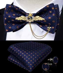 New Arrival Bow Ties For Men Bowties Cufflinks Handkerchief Set For Party Wedding Suit Accessories Man Tie Golden Brooch