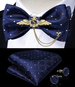 New Arrival Bow Ties For Men Bowties Cufflinks Handkerchief Set For Party Wedding Suit Accessories Man Tie Golden Brooch