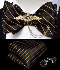 New Arrival Bow Ties For Men Bowties Cufflinks Handkerchief Set For Party Wedding Suit Accessories Man Tie Golden Brooch
