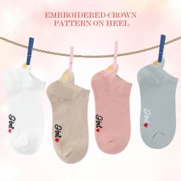 4 Pairs Funny Cute Embroidery Socks Women Cotton Ankle Short White Crown Kawaii Socks Set Candy Colors for Couples Ladies Gift