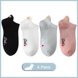 4 Pairs Funny Cute Embroidery Socks Women Cotton Ankle Short White Crown Kawaii Socks Set Candy Colors for Couples Ladies Gift