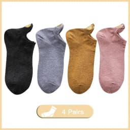 4 Pairs Funny Cute Embroidery Socks Women Cotton Ankle Short White Crown Kawaii Socks Set Candy Colors for Couples Ladies Gift