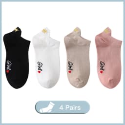 4 Pairs Funny Cute Embroidery Socks Women Cotton Ankle Short White Crown Kawaii Socks Set Candy Colors for Couples Ladies Gift