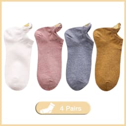 4 Pairs Funny Cute Embroidery Socks Women Cotton Ankle Short White Crown Kawaii Socks Set Candy Colors for Couples Ladies Gift