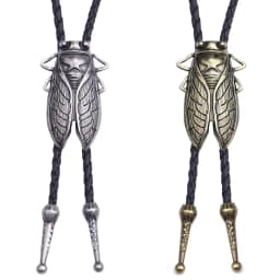 Fashion Metal Cicada Retro Bolo Tie for Men Necklace Pendant Leather Rope Necktie Shirt Collar Bowtie Accessories Cowboy Jewelry
