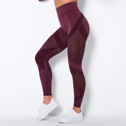 Rooftrellen 20%Spandex Hollow Mesh Leggings Women Seamless Knitted Leggings High Waist Stripe Pants Slim Push Up Fitness Leggins