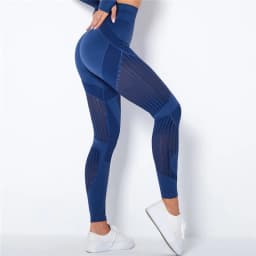 Rooftrellen 20%Spandex Hollow Mesh Leggings Women Seamless Knitted Leggings High Waist Stripe Pants Slim Push Up Fitness Leggins
