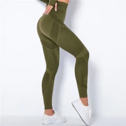 Rooftrellen 20%Spandex Hollow Mesh Leggings Women Seamless Knitted Leggings High Waist Stripe Pants Slim Push Up Fitness Leggins