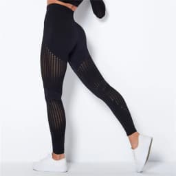 Rooftrellen 20%Spandex Hollow Mesh Leggings Women Seamless Knitted Leggings High Waist Stripe Pants Slim Push Up Fitness Leggins