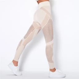 Rooftrellen 20%Spandex Hollow Mesh Leggings Women Seamless Knitted Leggings High Waist Stripe Pants Slim Push Up Fitness Leggins