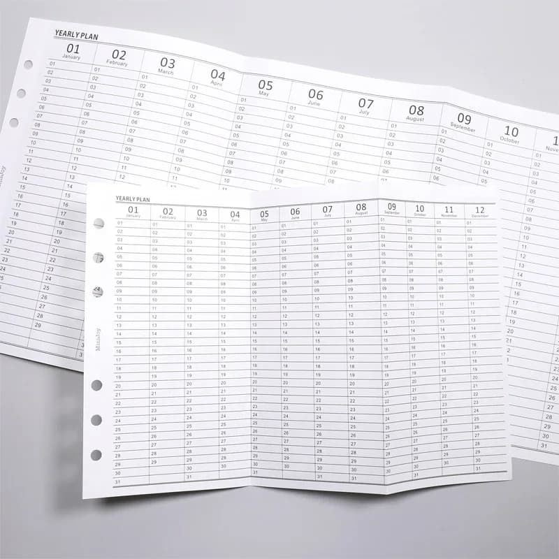 Simple Vertical Yearly Plan Check List A6 Planner Insert Journal Refill Three Fold Filler Papers for 6 Hole Binder Organizer