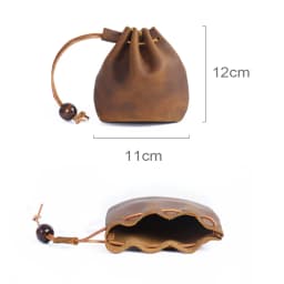 AIGUONIU Original Handmade Genuine Leather Unisex Coin Purse Cow Leather Coins Money Pocket Retro Wallet Drawstring Storage Bag