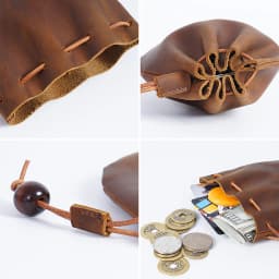 AIGUONIU Original Handmade Genuine Leather Unisex Coin Purse Cow Leather Coins Money Pocket Retro Wallet Drawstring Storage Bag