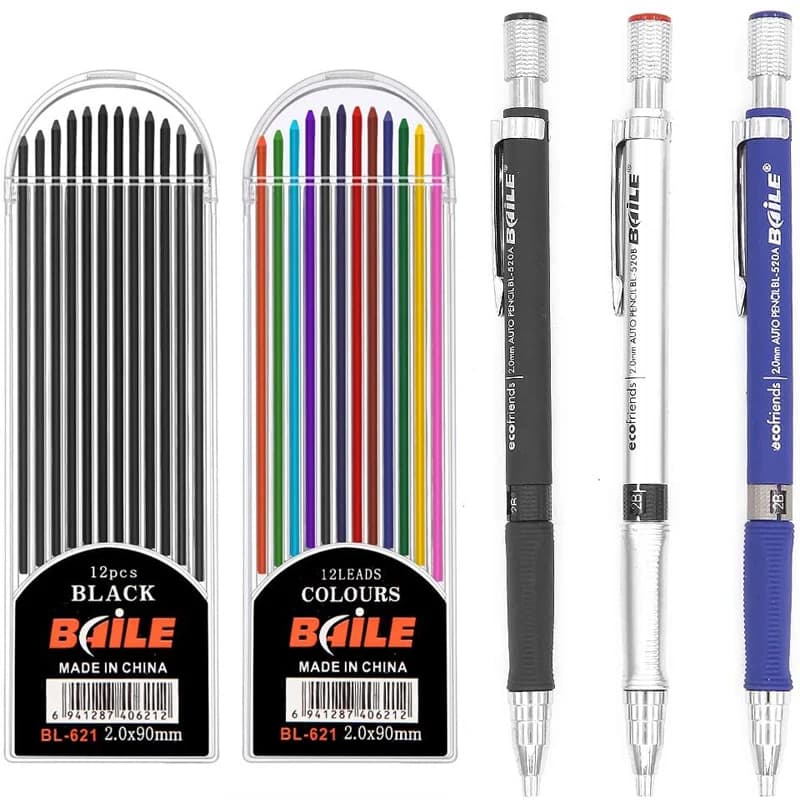 2.0MM Mechanical Pencil Set 2B Automatic Pencils Lápices with Color/black Lead Core for Art Sketch Write Handicraft