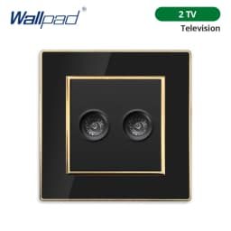 Wallpad Wall Black Acrylic Panel With Gold Border UK US Sockets And Switches 220V 1/2/3/4 Gang 1 2 3 Way Momentary Contact