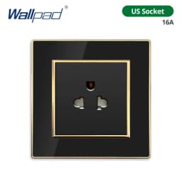 Wallpad Wall Black Acrylic Panel With Gold Border UK US Sockets And Switches 220V 1/2/3/4 Gang 1 2 3 Way Momentary Contact