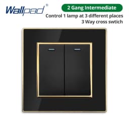 Wallpad Wall Black Acrylic Panel With Gold Border UK US Sockets And Switches 220V 1/2/3/4 Gang 1 2 3 Way Momentary Contact