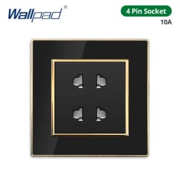 Wallpad Wall Black Acrylic Panel With Gold Border UK US Sockets And Switches 220V 1/2/3/4 Gang 1 2 3 Way Momentary Contact