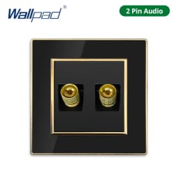 Wallpad Wall Black Acrylic Panel With Gold Border UK US Sockets And Switches 220V 1/2/3/4 Gang 1 2 3 Way Momentary Contact
