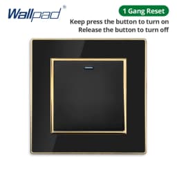 Wallpad Wall Black Acrylic Panel With Gold Border UK US Sockets And Switches 220V 1/2/3/4 Gang 1 2 3 Way Momentary Contact