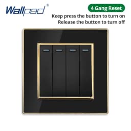Wallpad Wall Black Acrylic Panel With Gold Border UK US Sockets And Switches 220V 1/2/3/4 Gang 1 2 3 Way Momentary Contact