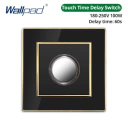 Wallpad Wall Black Acrylic Panel With Gold Border UK US Sockets And Switches 220V 1/2/3/4 Gang 1 2 3 Way Momentary Contact