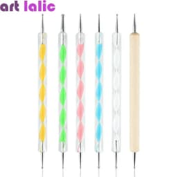Professional Dual-Use Nail Art Dotting Pen Manicure Tool for Creative Design - Swirl Wood Marbleizing Steel Rhinestones