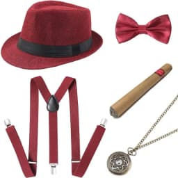 Free Ship Halloween 1920s Mens Gatsby Gangster Accessories Set Panama Hat Suspender Bow Tie 20s Great Gatsby Cosplay Accessories