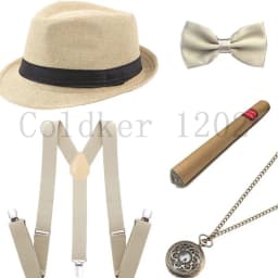Free Ship Halloween 1920s Mens Gatsby Gangster Accessories Set Panama Hat Suspender Bow Tie 20s Great Gatsby Cosplay Accessories