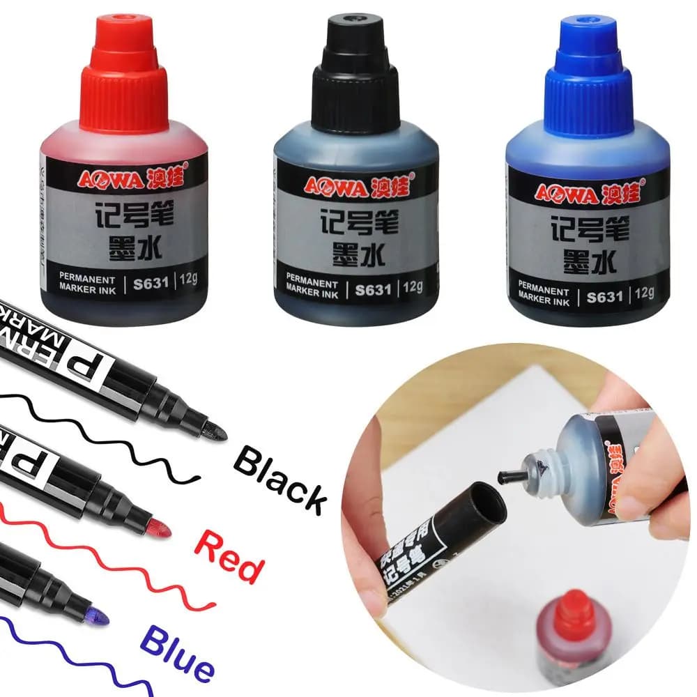 1Bottle 12ml Waterproof Instantly Dry Graffiti Paint Pen Oil Ink Refill Ink For Marker Pens Black Red and Blue