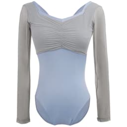 Ballet Leotards for Women Adult Gymnastics Yoga Ballerina Dance Bodysuits Patchwork Mesh Long Sleeve Square Collar Leotards