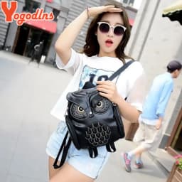 Yogodlns Fashion Women Backpack Newest Stylish Cool Black PU Leather Owl Backpack Female Hot Sale Women shoulder bag school bags