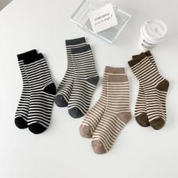 New Women Stripe Cotton Cute Sock Four Season Casual Lady Middle Tube Black White Socks For Women