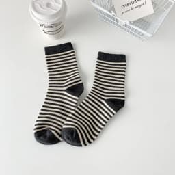 New Women Stripe Cotton Cute Sock Four Season Casual Lady Middle Tube Black White Socks For Women