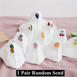 Casual Solid White Socks Women Embroidery Fruits Avocado Strawberry Watermelon Banana Short Socks Summer Harajuku Ankle Socks