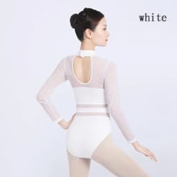 Black White Ballet Leotards For Women Long Sleeve Mesh Splice Adult Ballet Dance Wear Gymnastics Leotard Bodysuit