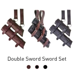 Medieval Double Sword Sheath Scabbard Leather Sword Waist Belt Vintage Dagger Frog Holder For Men Larp Knight Costume Accessory