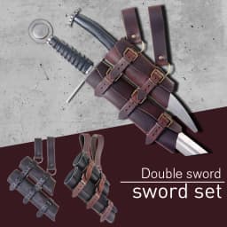 Medieval Double Sword Sheath Scabbard Leather Sword Waist Belt Vintage Dagger Frog Holder For Men Larp Knight Costume Accessory