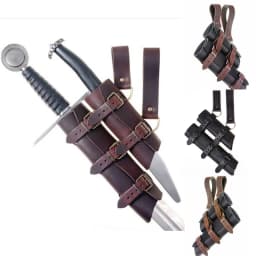 Medieval Double Sword Sheath Scabbard Leather Sword Waist Belt Vintage Dagger Frog Holder For Men Larp Knight Costume Accessory